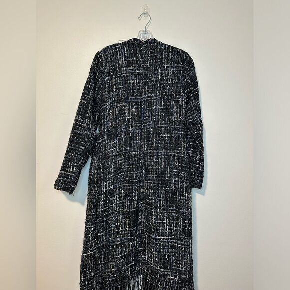 Boston Proper Metallic Tweed Duster Cardigan Sz 4 Fringe Holiday Party - Picture 4 of 6